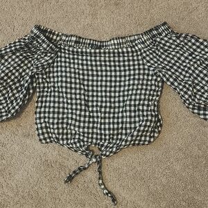 Forever 21 Black and White Checkered Off-Shoulder Blouse